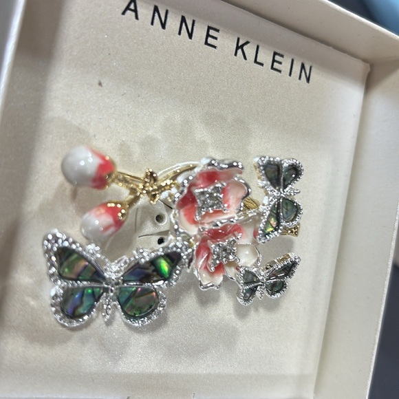 Anne Klein Pink and Silver butterfly and flower  Floral Brooch - Picture 7 of 8